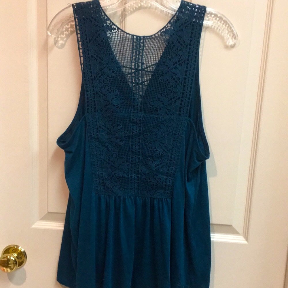 Teal Crochet Lace-Up Top - Picture 8 of 12